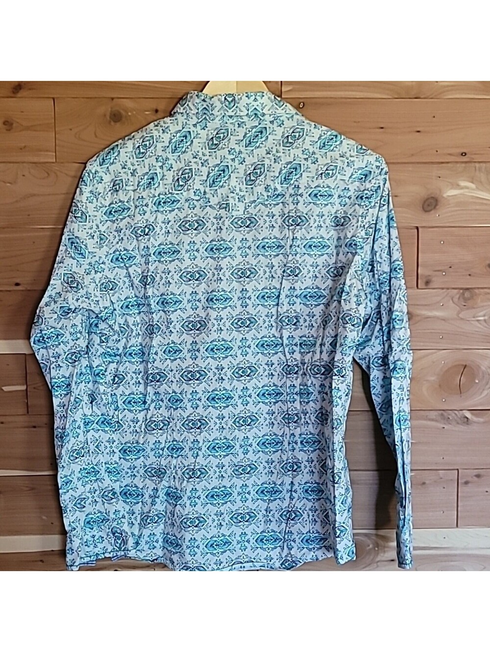 Panhandle Rough Stock Pearl Snap Top, Size L, White, Teal, Navy, & Grey, Western - Picture 6 of 8
